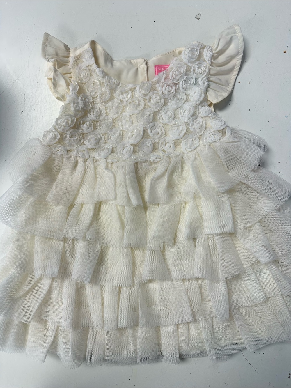 Children’s Place Organza Rose Ruffled Dress Wedding Party Flower Girl 9-12m NEW